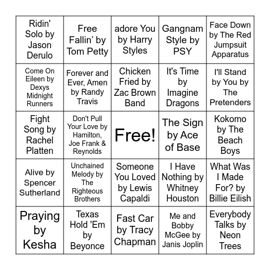 Music Bingo Card