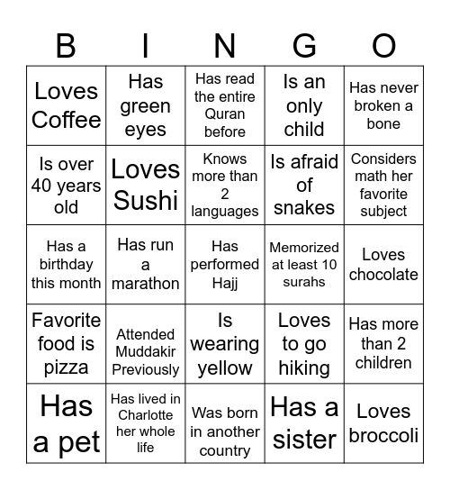 Find Someone Who... Bingo Card