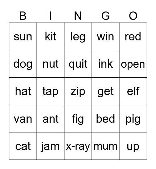 PHONICS BINGO Card