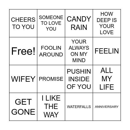 R & B BINGO Card