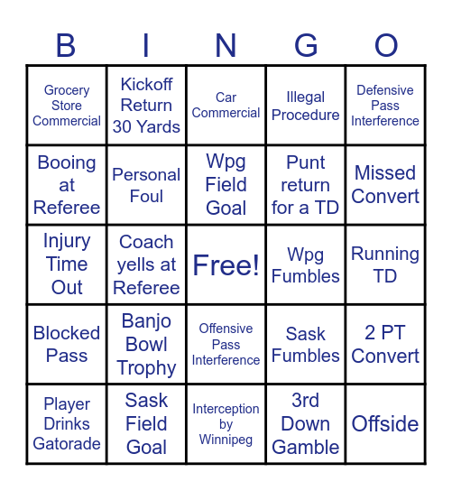 Banjop Bowl Bingo Card