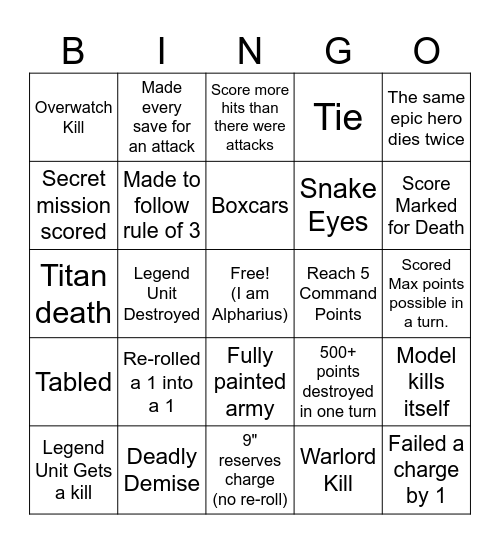 Chaos RTT Bingo Card