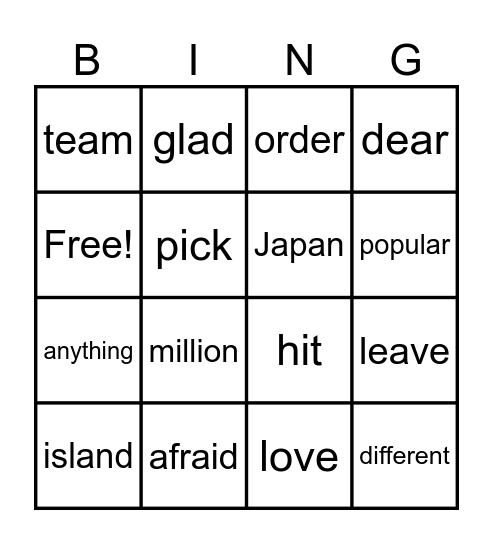 Japan Bingo Card