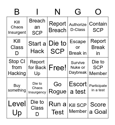 SCP RP BINGO Card