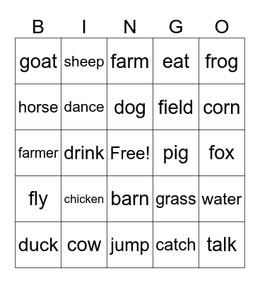 Farm Animals Bingo Card