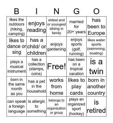Spruceview Neighbours Bingo Card
