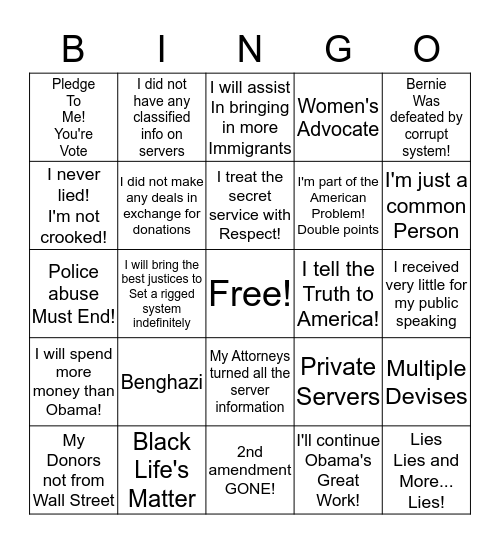 Hillary  Bingo!  Bingo Card