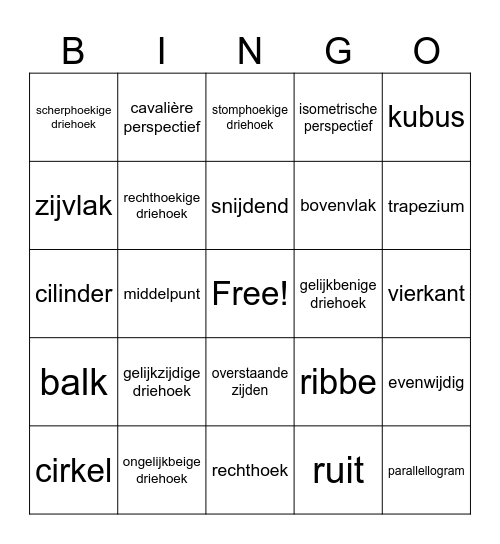 Vlakke en ruimte figuren Bingo Card