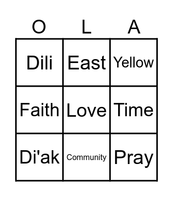 Timor Things Bingo Card