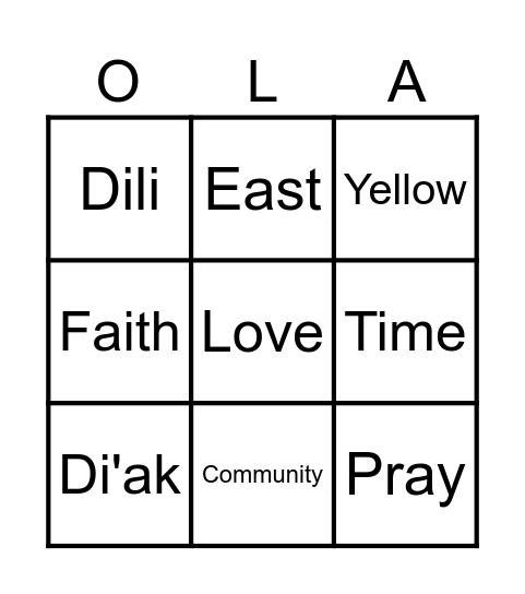 Timor Things Bingo Card