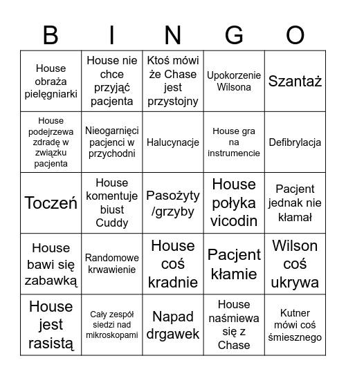 Bingo Dr House'a Bingo Card