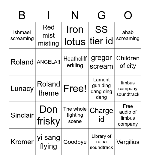 Limbus company Bingo Card