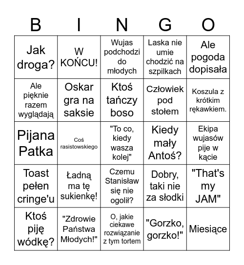 Weselne bingo Ewelina i Stas Bingo Card