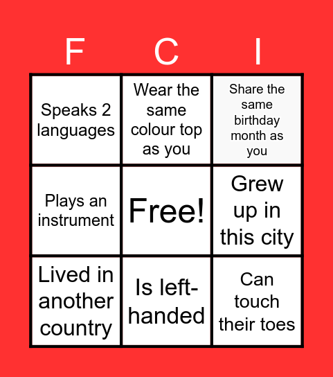 FCI Fun Facts BINGO! Bingo Card