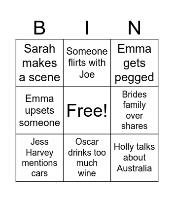 Lara and Johnny Wedding Bingo Card