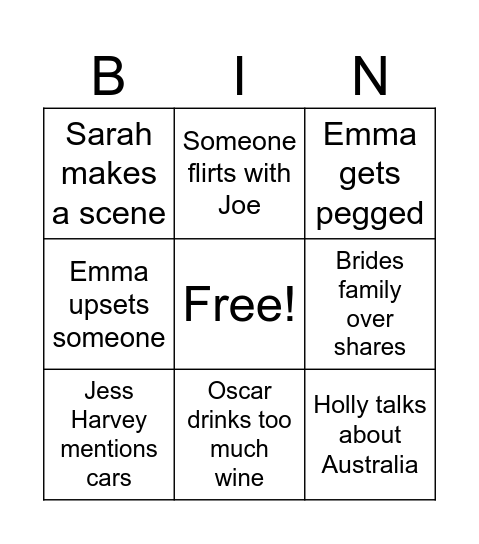 Lara and Johnny Wedding Bingo Card