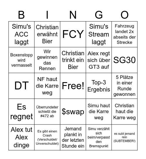 WES Kyalami Bingo! Bingo Card