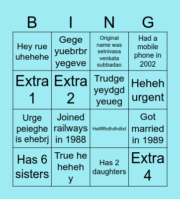 Srinivas Turns 60 Bingo Card