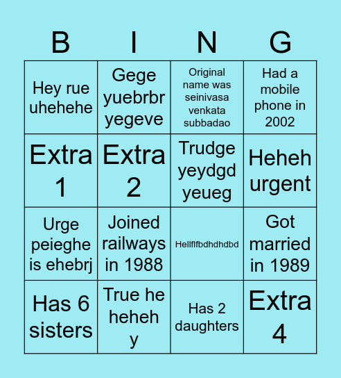 Srinivas Turns 60 Bingo Card
