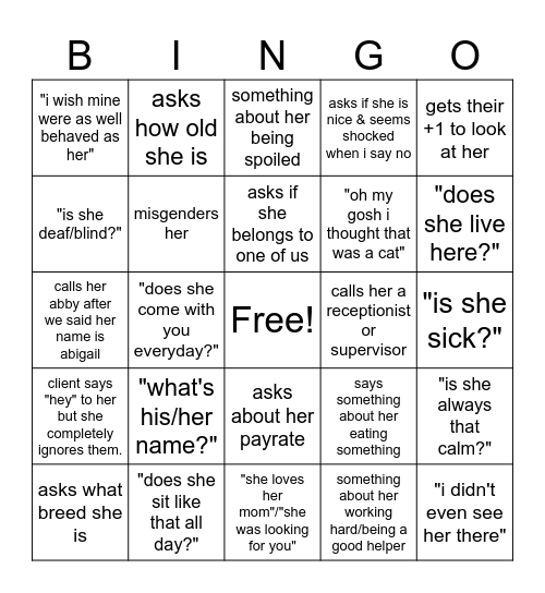 Abigail Bingo Card