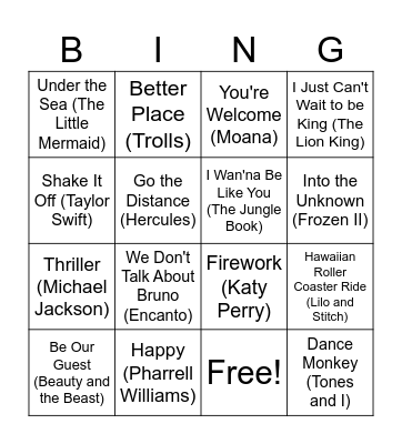Musical Bingo Card