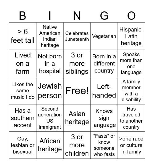 OPQA I Diversity Bingo Card