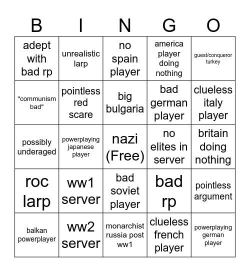 wc lite Bingo Card