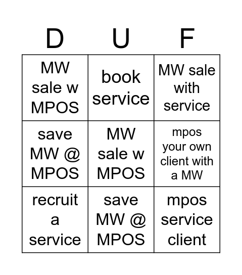 Sephora Dufferin Stage Bingo Card