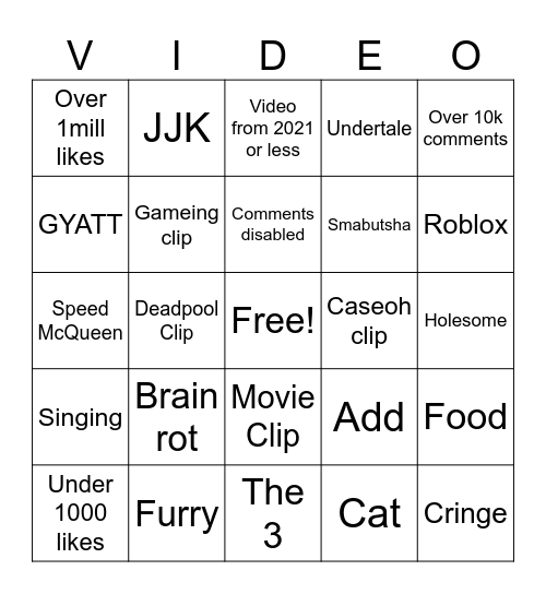 YouTube bingo Card