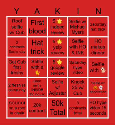 YAKING TRIP Bingo Card