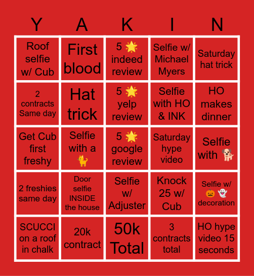 YAKING TRIP Bingo Card