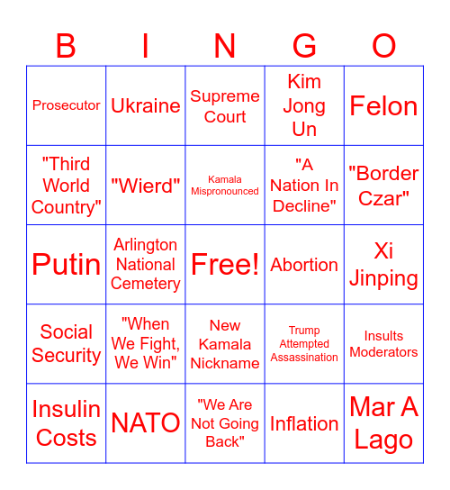 Second Presidential Debate Bingo Card