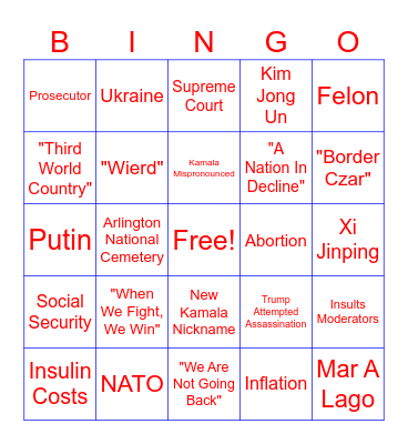 Second Presidential Debate Bingo Card