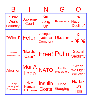 Second Presidential Debate Bingo Card