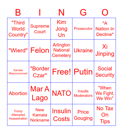 Second Presidential Debate Bingo Card