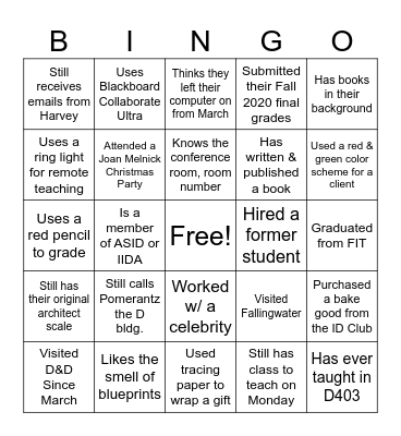 Interior Design Bingo Card