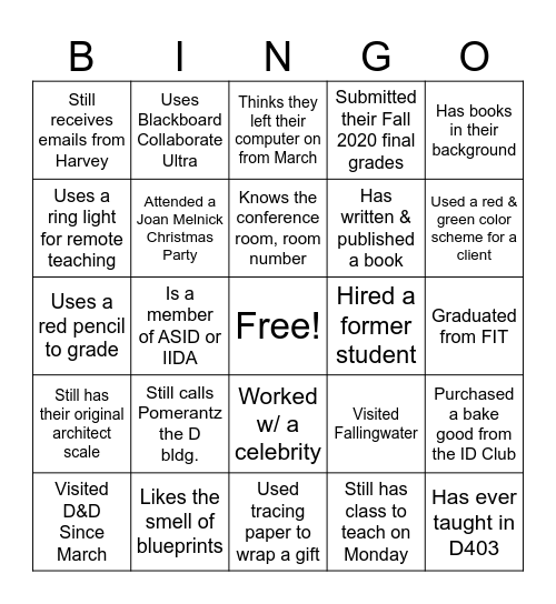 Interior Design Bingo Card