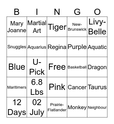 Baby Bingo Card