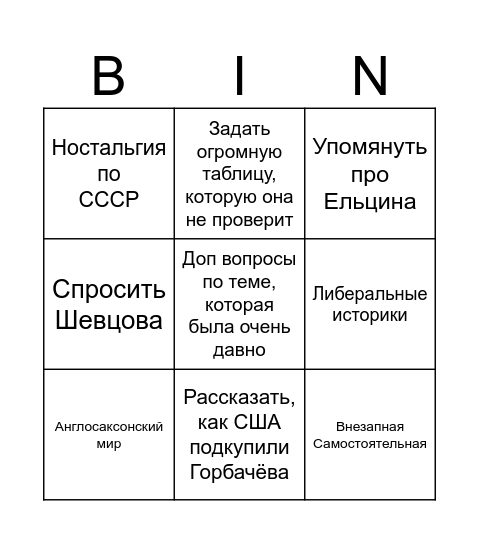 Урок с Инной Валентиновной Bingo Card