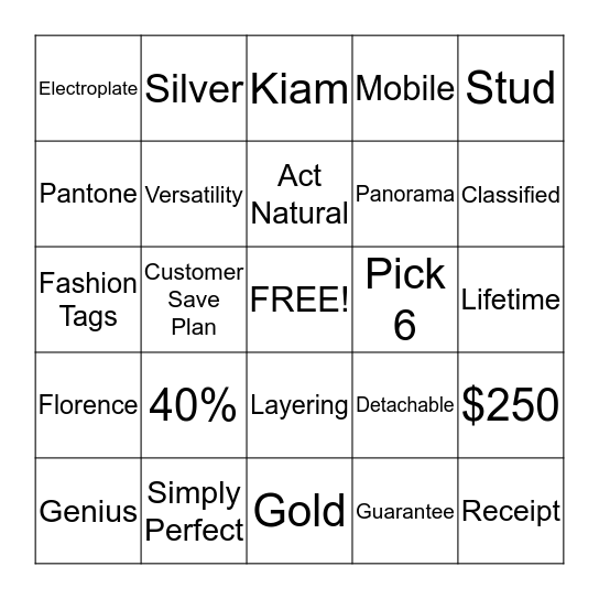 Blingo Bingo Card