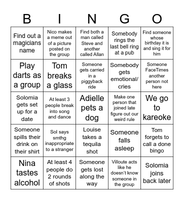 Saga pub crawl Bingo Card