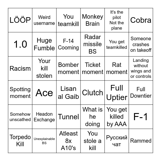 War Thunder Bingo Card