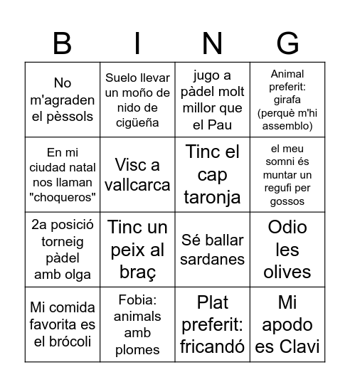 Olga&Pau Bingo Card