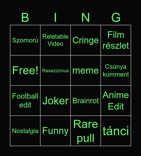 Tiktok rizz Bingo Card