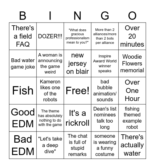 actual kickoff bingo Card