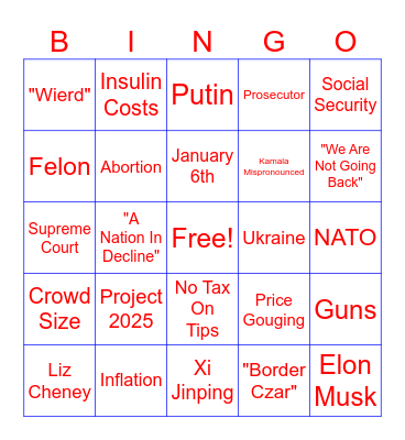 Second Presidential Debate Bingo Card