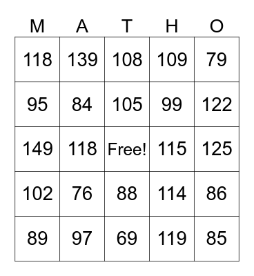 2-Digit Addition No Regrouping Bingo Card