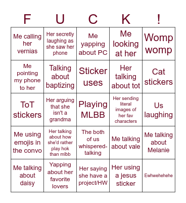 Funny chat idea Bingo Card