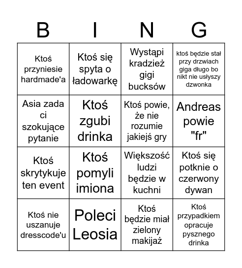 Bingo imprezowe Bingo Card