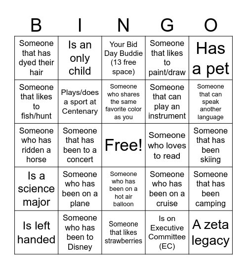 ZTA BINGO Card